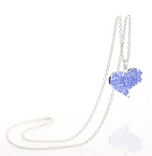 Sterling Silver Asymmetric Heart Pendant Necklace With Miniature Forget-Me-Not Flowers