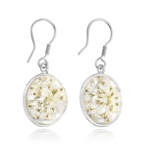 Sterling Silver Domed Drop Earrings Containing Dandelion Pappus