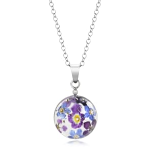 Spherical Pendant With Miniature Purple Haze Flowers And Sterling Silver Necklace