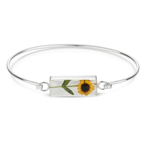 Sterling Silver Rectangular Bangle With Miniature Sunflower