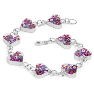 Sterling Silver Hearts Bracelet With Miniature Purple Haze Flowers