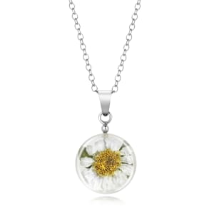 Spherical Pendant With Single Daisy And Sterling Silver Necklace