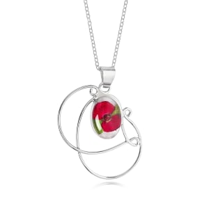 Sterling Silver Swirl Pendant Necklace With Miniature Poppy Flowers