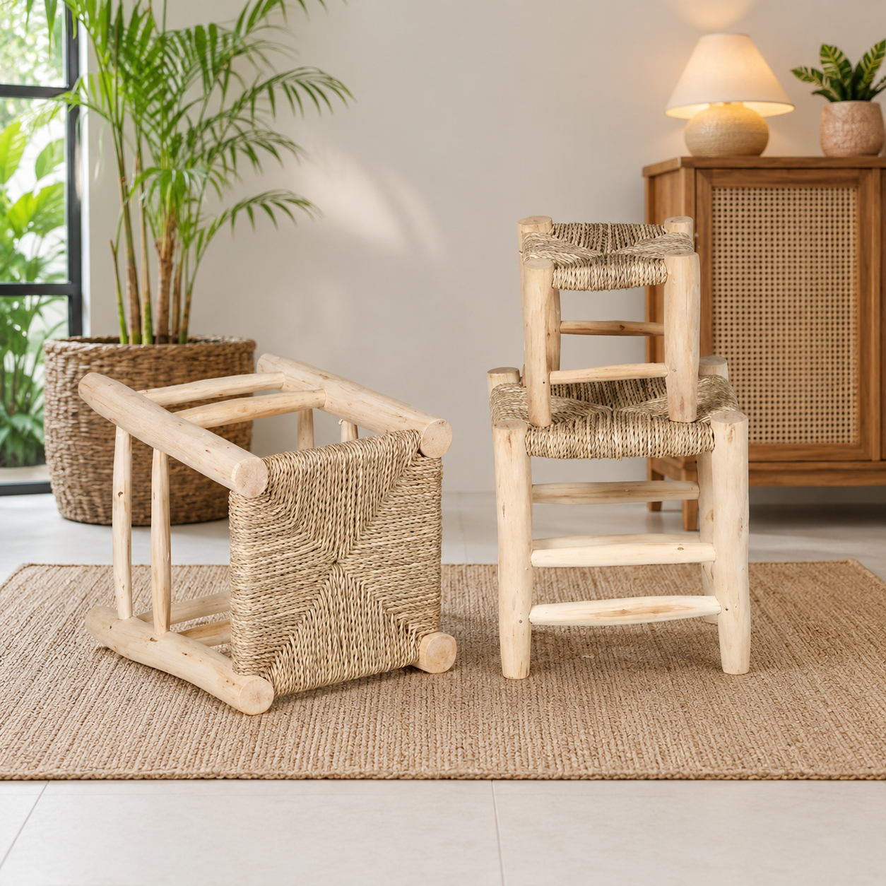 STOOL CHAIR RATTAN & TEAK BRANCH