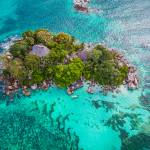 Praslin tropical island Seychelles, drone view above st piere island Seychelles