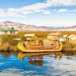 Traditional reed boat lake Titicaca in Peru