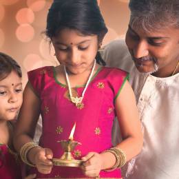 Girl holding a lamp on her hand celebrating Diwali