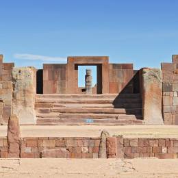 A view from The Kalasasaya Temple, Tiwanaku archaeological site, La Paz, Boliva, South America