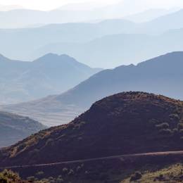 Remote dirt road in the mountains of Lesotho, Africa