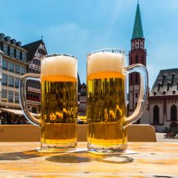 Enchanting Travels Germany Tours beer garden in frankfurt City, at the Romerberg square