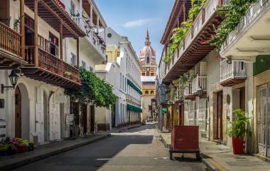 Street view and Cathedral - Cartagena de Indias, Colombia