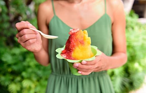 Shave ice - hawaiian shaved ice dessert. Close up of traditional local Hawaii dessert food