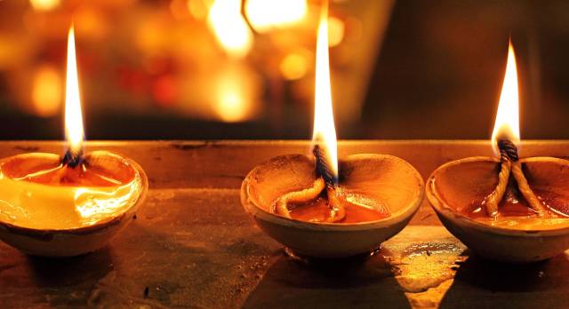 Lamps lit - Diwali during India tour
