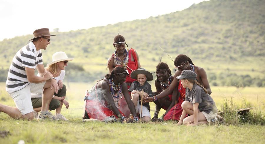 Children on an African safari in the Masai