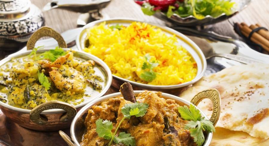 North Indian food: creamy curries, rice and bread
