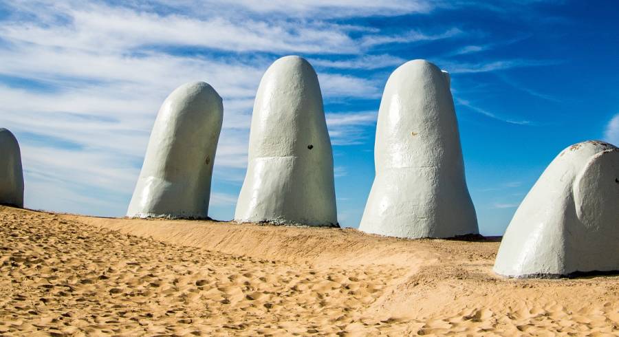 La Mano sculpture in Punta del Este, Uruguay