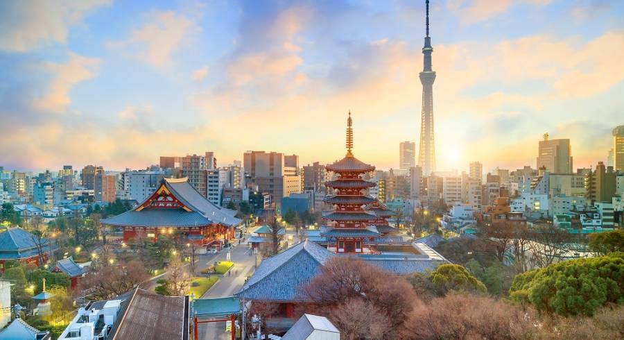 Sensoji Temple against the Tokyo skyline