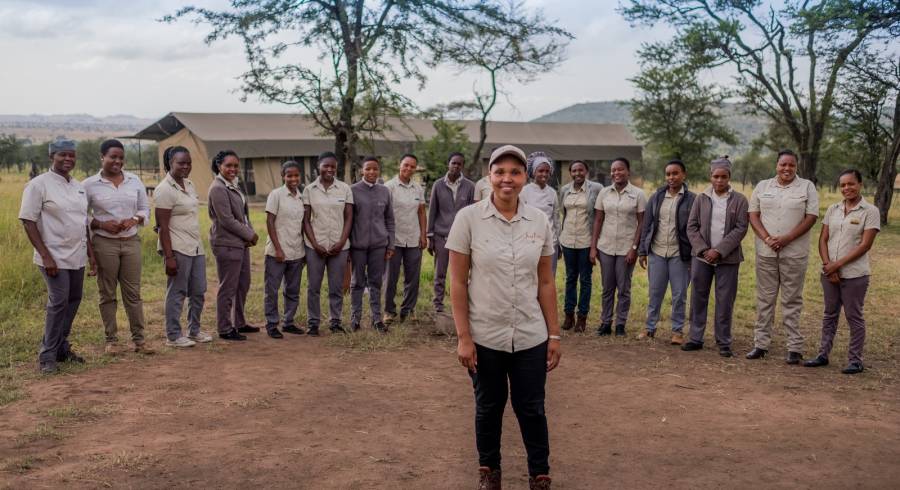 Angel Vendeline Namshali, Manager, and her team of women transforming travel at Dunia Camp. 