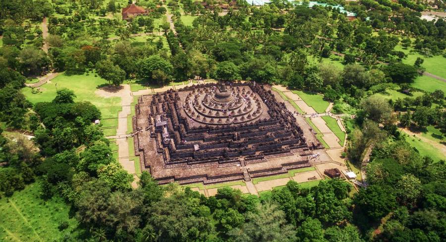 Aerial view of Borobudur temple Central Java Indonesia, Asia
