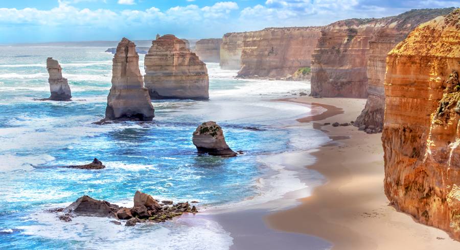 Twelve Apostles and orange cliffs along the Great Ocean Road in Australia