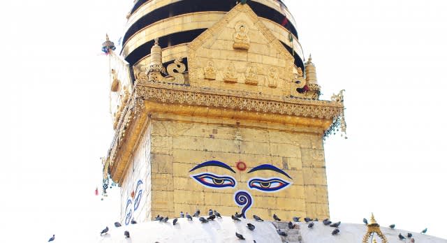 The Swayambhunath Temple before the earthquake of Nepal in Asia