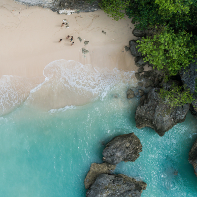 Top Aerial view of impossible Beach in Bali, Indonesia, Asia