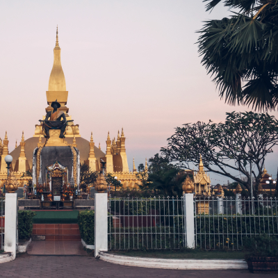 Pha That Luang is a gold-covered large Buddhist stupa, important national monument, Vientiane, Laos, Asia
