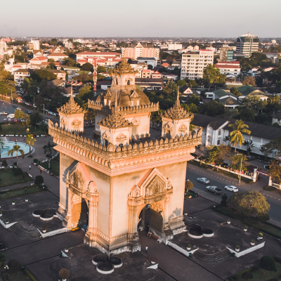 Patuxay, Vientiane Laos, Sunrise in the morning at at Patuxai. top view, aerial view, Asia