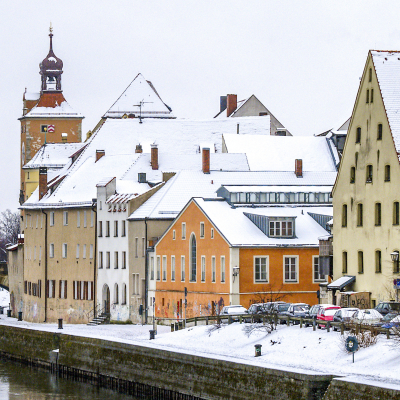 Regensburg, city view waterfront, Germany, Southern Germany