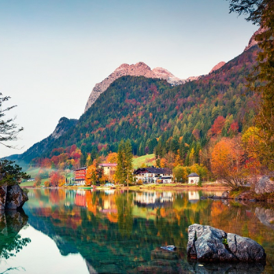 Beautiful nature with lake and mountains