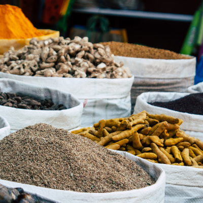 Traditional Indian spices sold in a shop located in main road of Gokarna Karnataka India