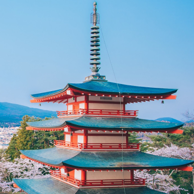 Enchanting Travels Japan Tours Red Pagoda with Mt Fuji on the background
