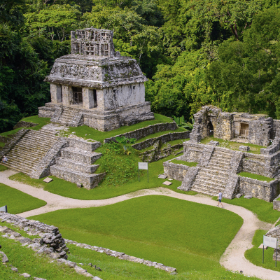 Aerial Panorama of Palenque archaeological site, UNESCO World Heritage