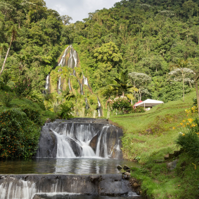 Long exposure waterfall at the Santa Rosa Thermal Spa near Santa Rosa de Cabal in Colombia, South America