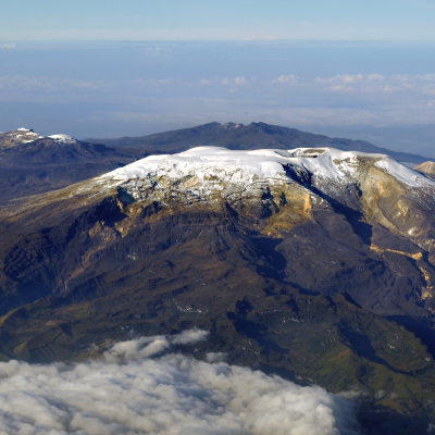 Aerial view of Nevado del Ruiz volcano in Colombia, South America