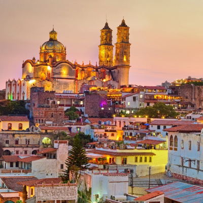 Panorama of Taxco city at sunset in Mexico - Mexico travel guide