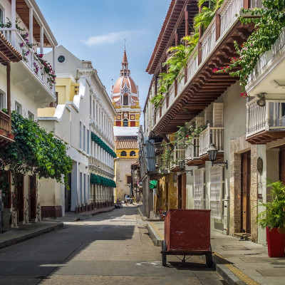 Street view and Cathedral - Cartagena de Indias, Colombia