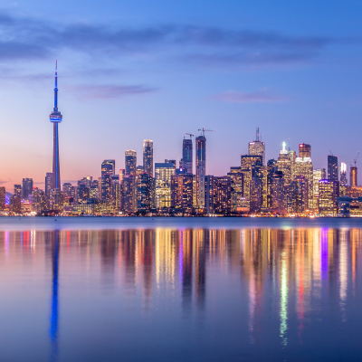 Toronto Skyline with purple light - Toronto, Ontario, Canada