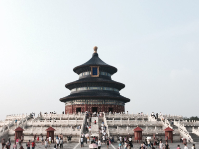 a group of people standing in front of Temple of Heaven