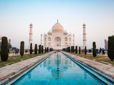 The Taj Mahal, Agra, with reflective pool