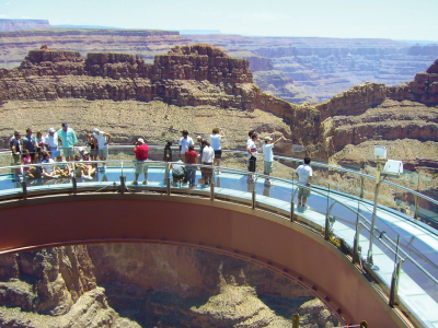 a group of people on a bridge