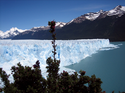 a view of a snow covered mountain with Perito Moreno Glacier in the background