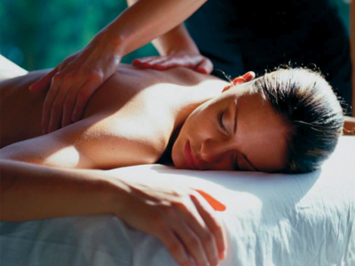 a woman lying on a bed