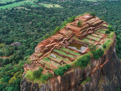 Sigiriya lion’s rock fortress lies in the middle of the forest in Sri Lanka