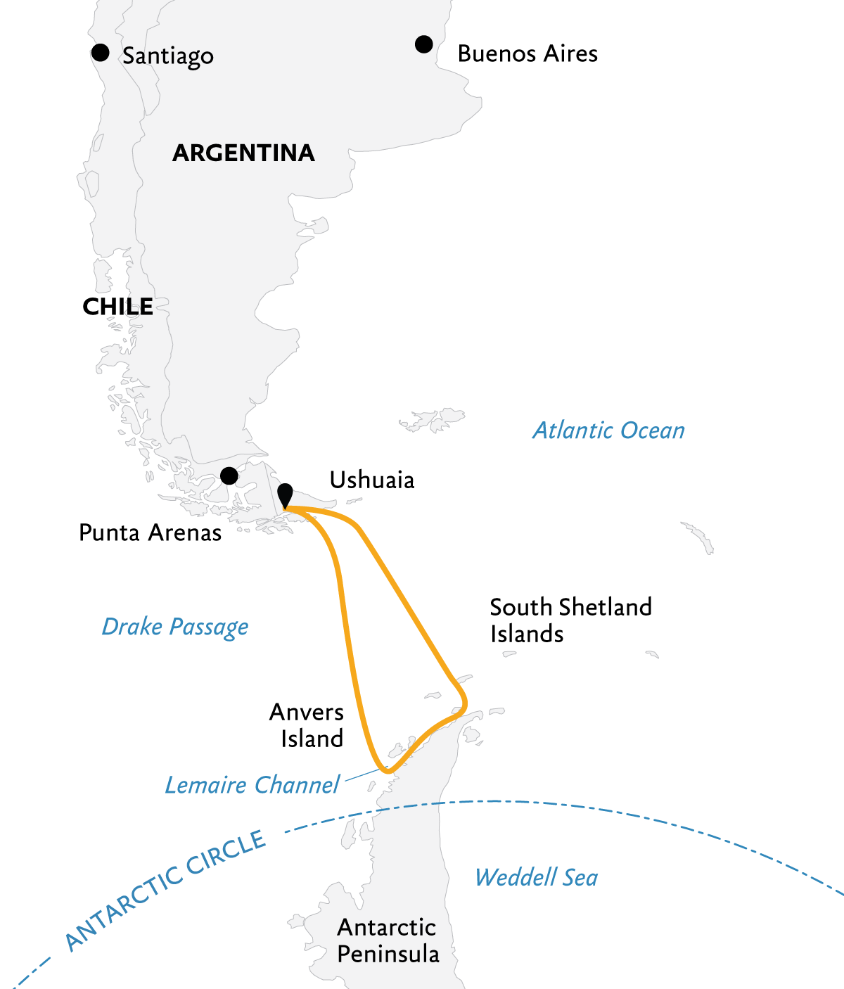 Antarctic Explorer: Discovering the 7th Continent Itinerary Map