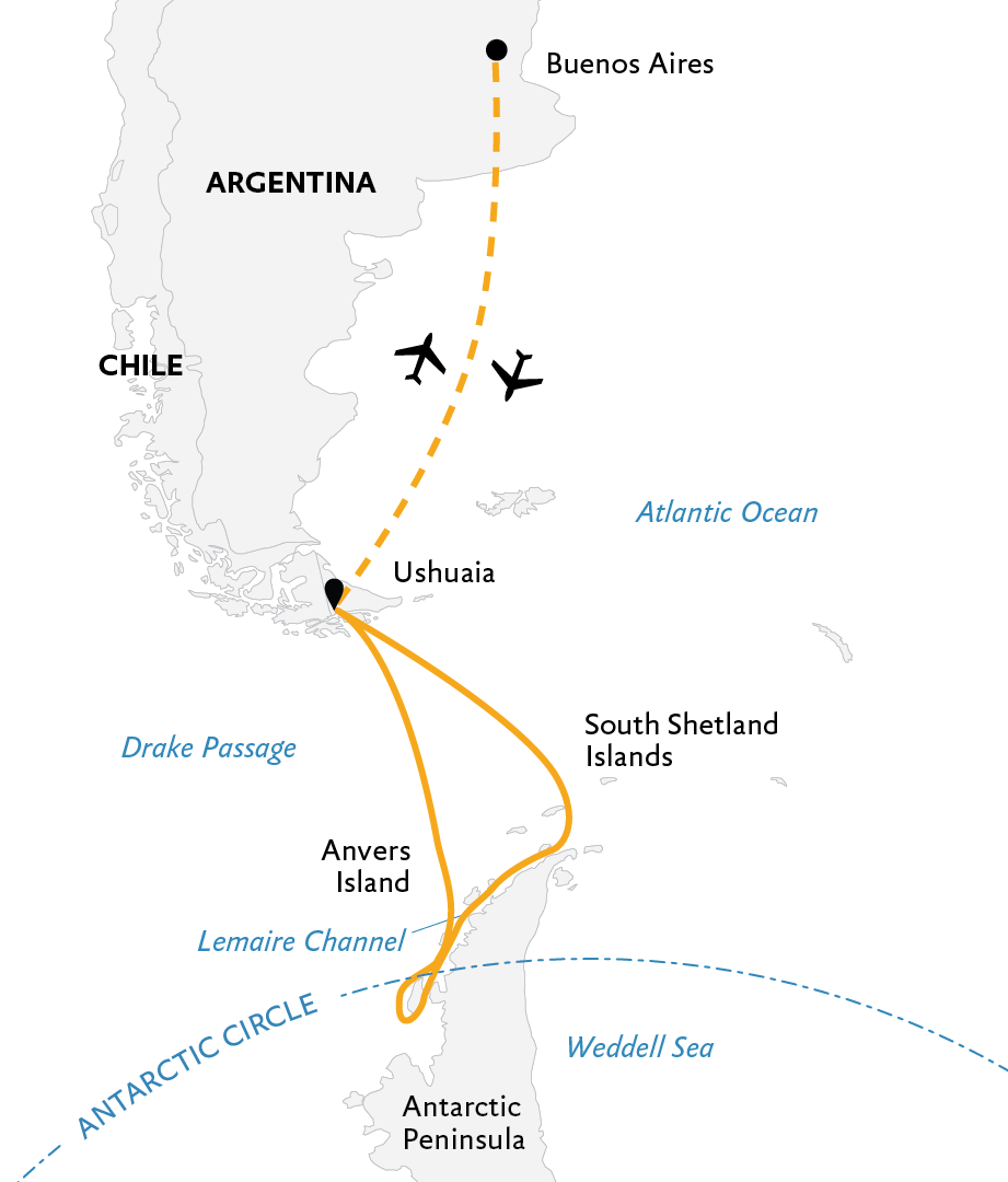 Antarctic Peninsula: Crossing the Circle Itinerary Map