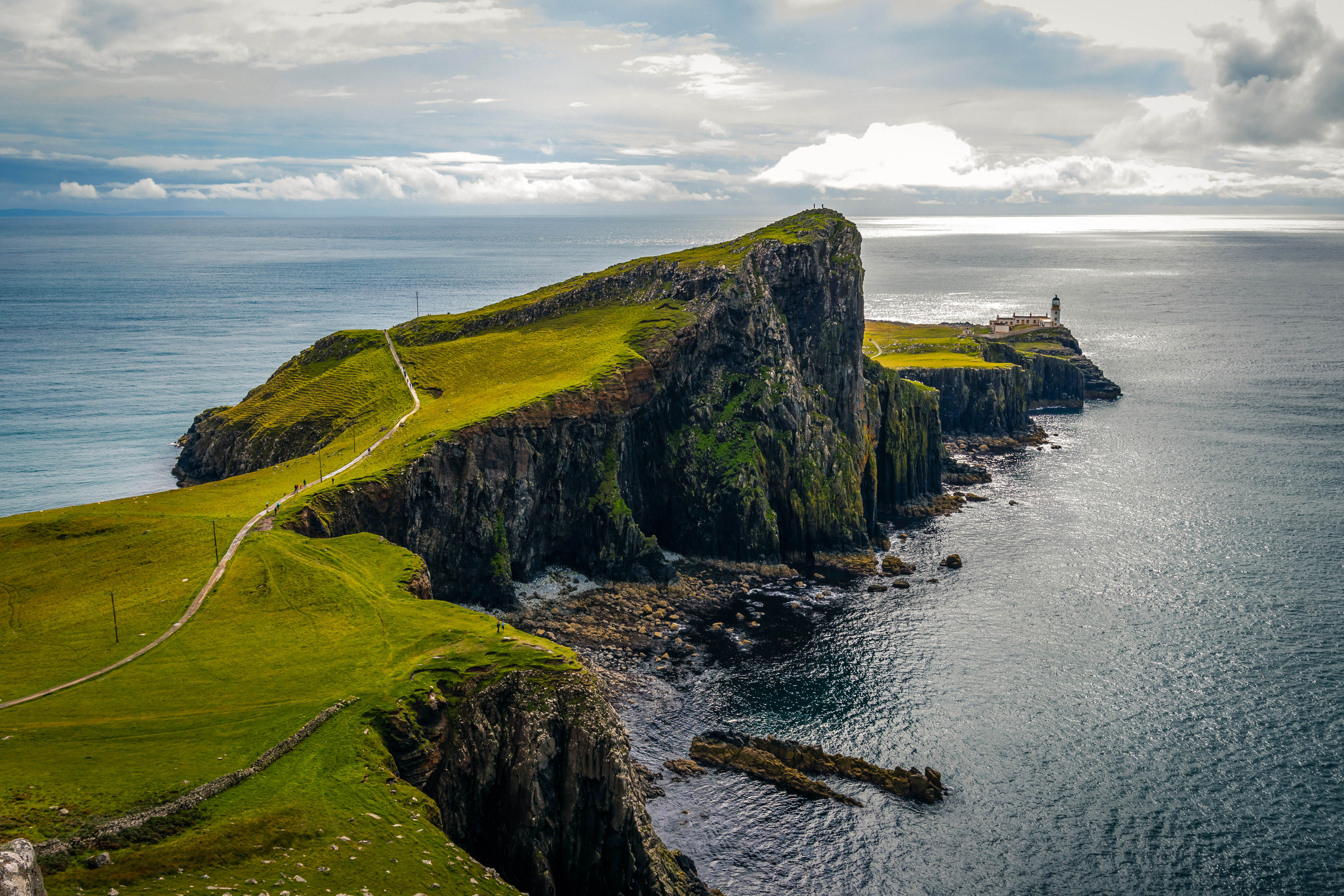 Famous lighthouse on isle of Skye in Scotland, Point nest, view