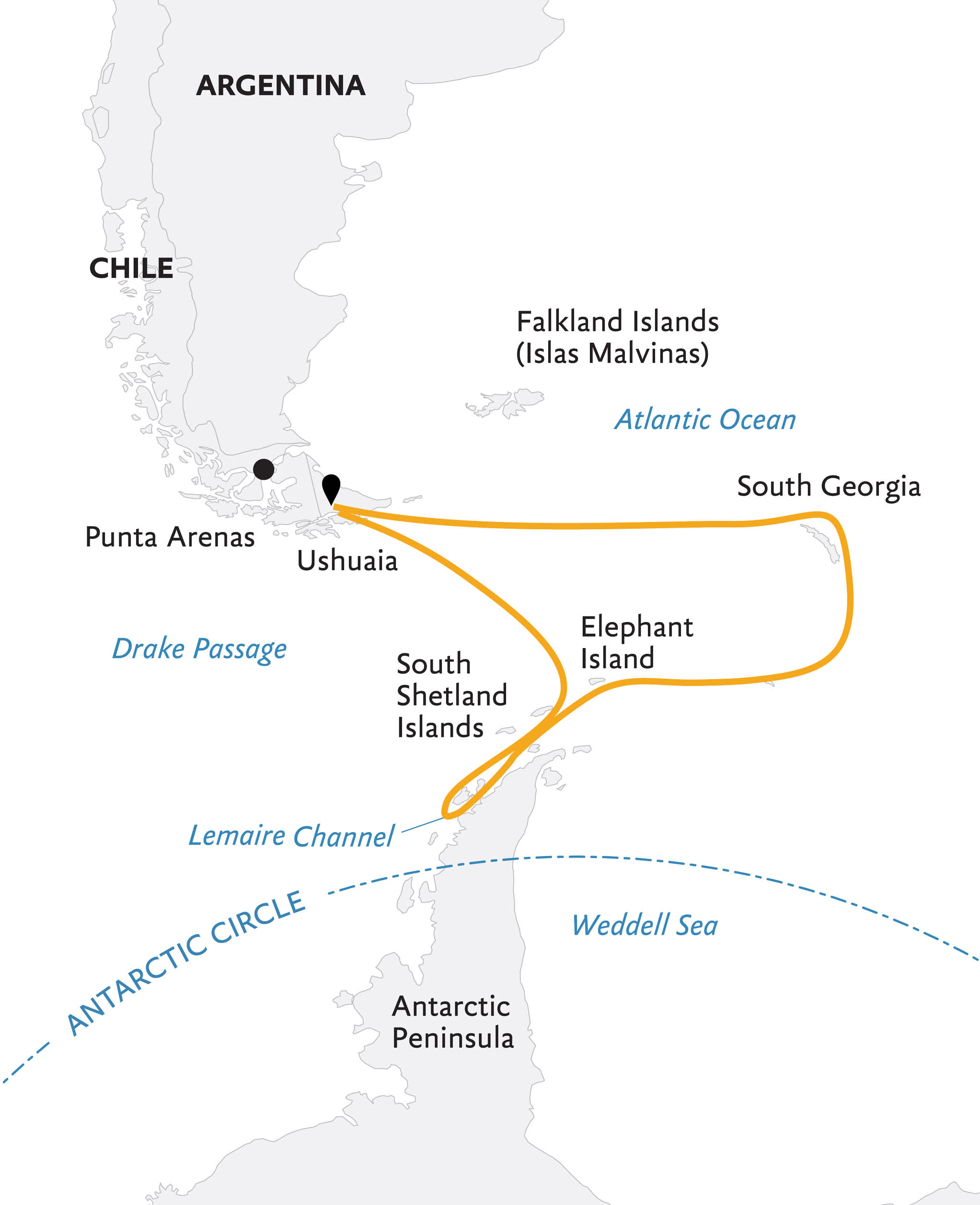 South Georgia and Antarctic Peninsula: Penguin Safari Itinerary Map