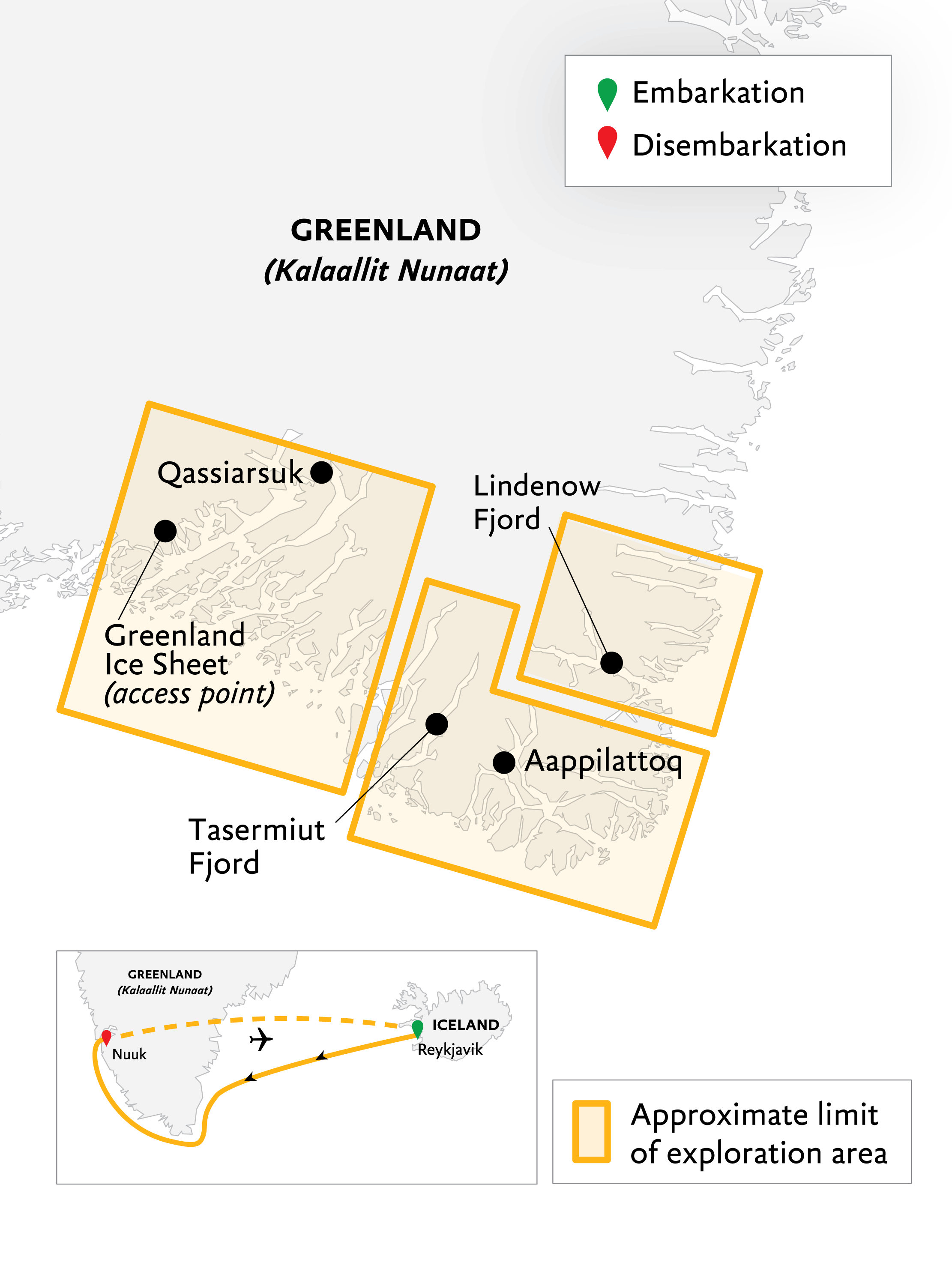 South Greenland: Alpine Exploration by Helicopter Itinerary Map