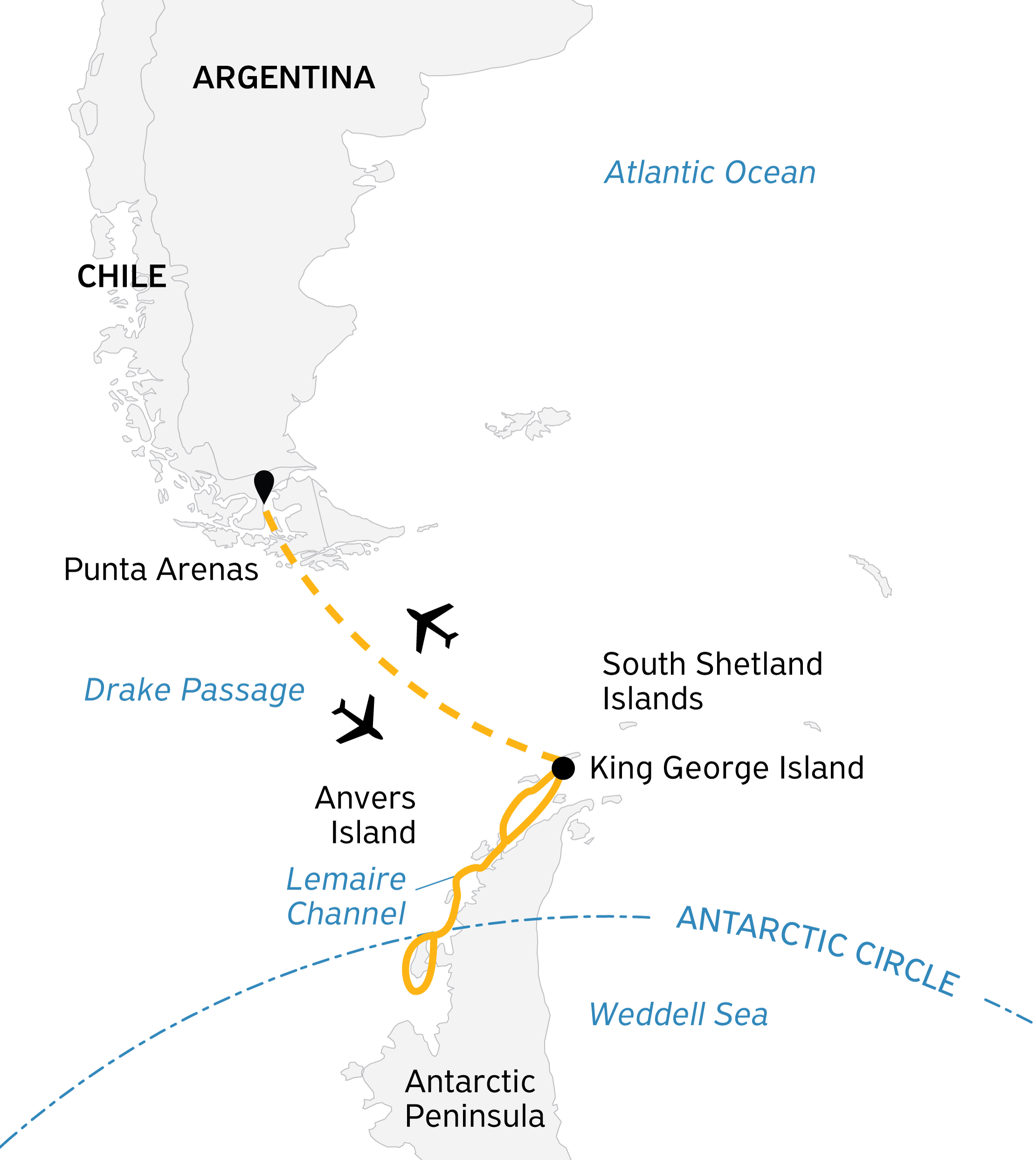 Antarctic Express: Crossing the Circle Itinerary Map